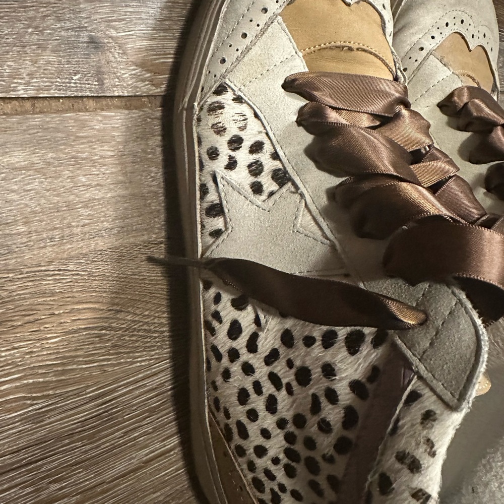 ShuShop Brown and Cream Sneakers with Satin Ribbon Laces - Picture 3 of 5